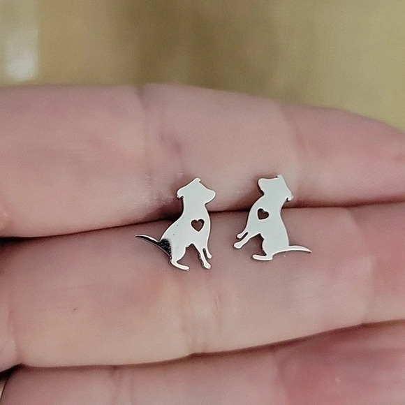 Dog Silhouette Stud Earrings, silver - Picture 4 of 5